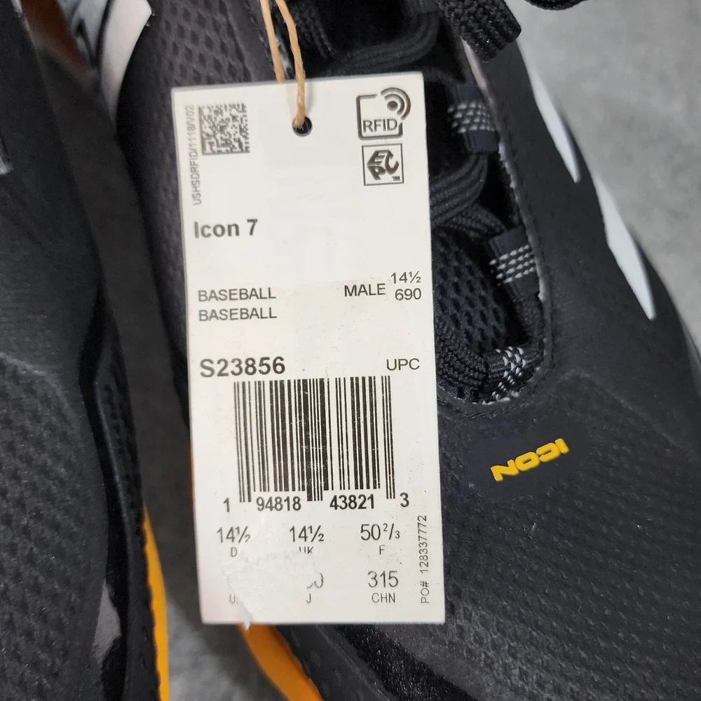 Adidas Icon 7 Baseball Metal Cleats Mens Size 15 Black‎ Yellow Stealtrax S23856